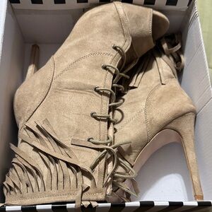 Chase + Chloe Beige Fringed Heeled Boots